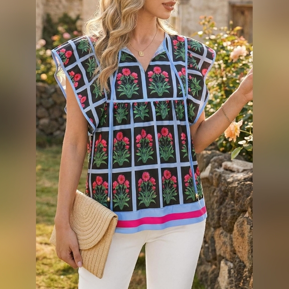 NEW Floral Peplum Babydoll Top Boho V-Neck Size Large - Picture 2 of 4